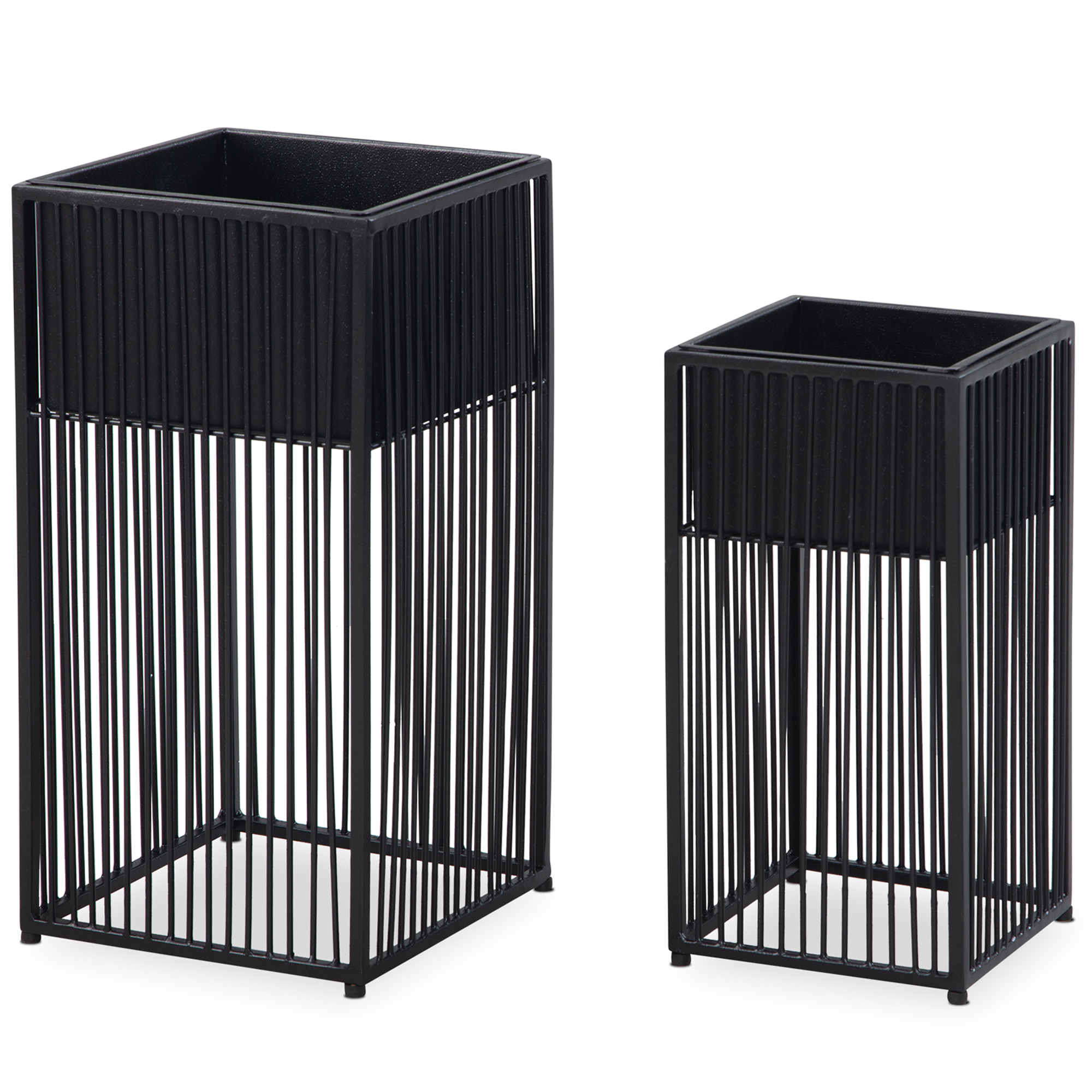 Lot de 2 pots de fleurs en métal noir avec cadre