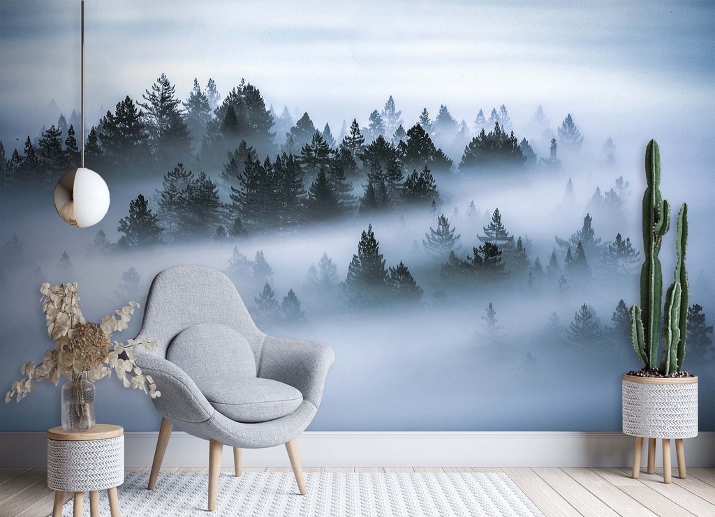 Papier peint imprimé sur toile avec colle motif bois dans le brouillard feeby-01