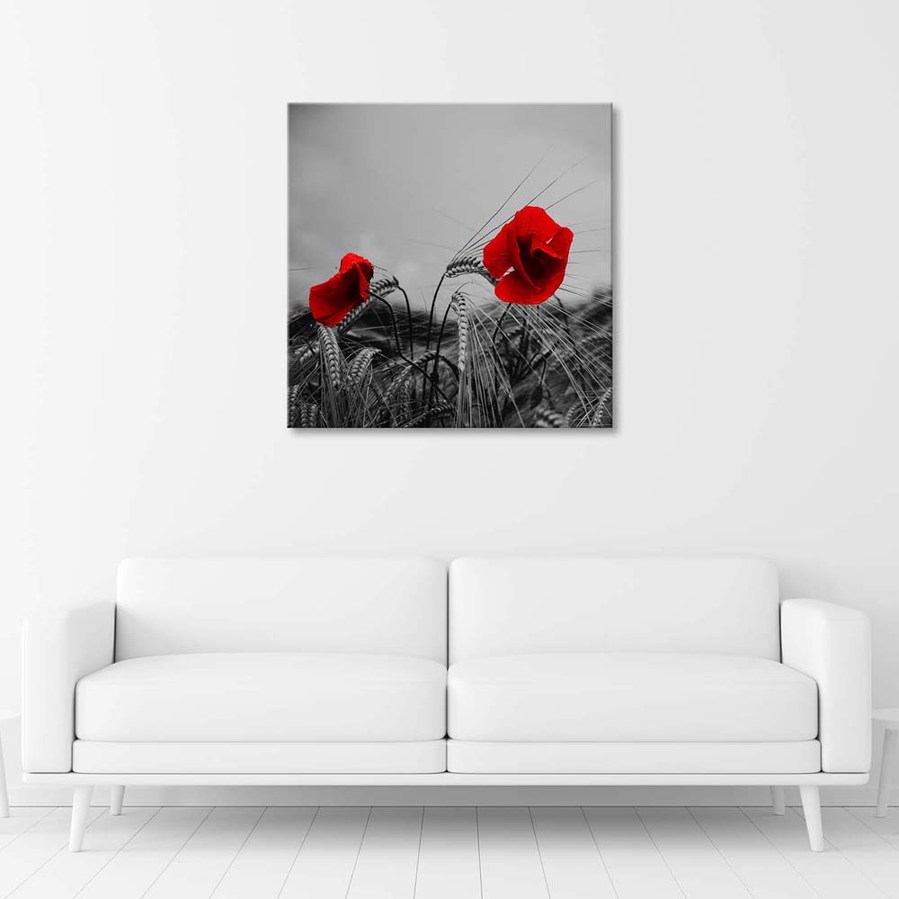 Cadre décoratif en mdf avec image imprimée sur toile tulipes rouges et céréales feeby-01