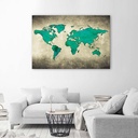 Cadre décoratif en mdf avec image de mappemonde imprimée sur toile avec finition verte feeby-01