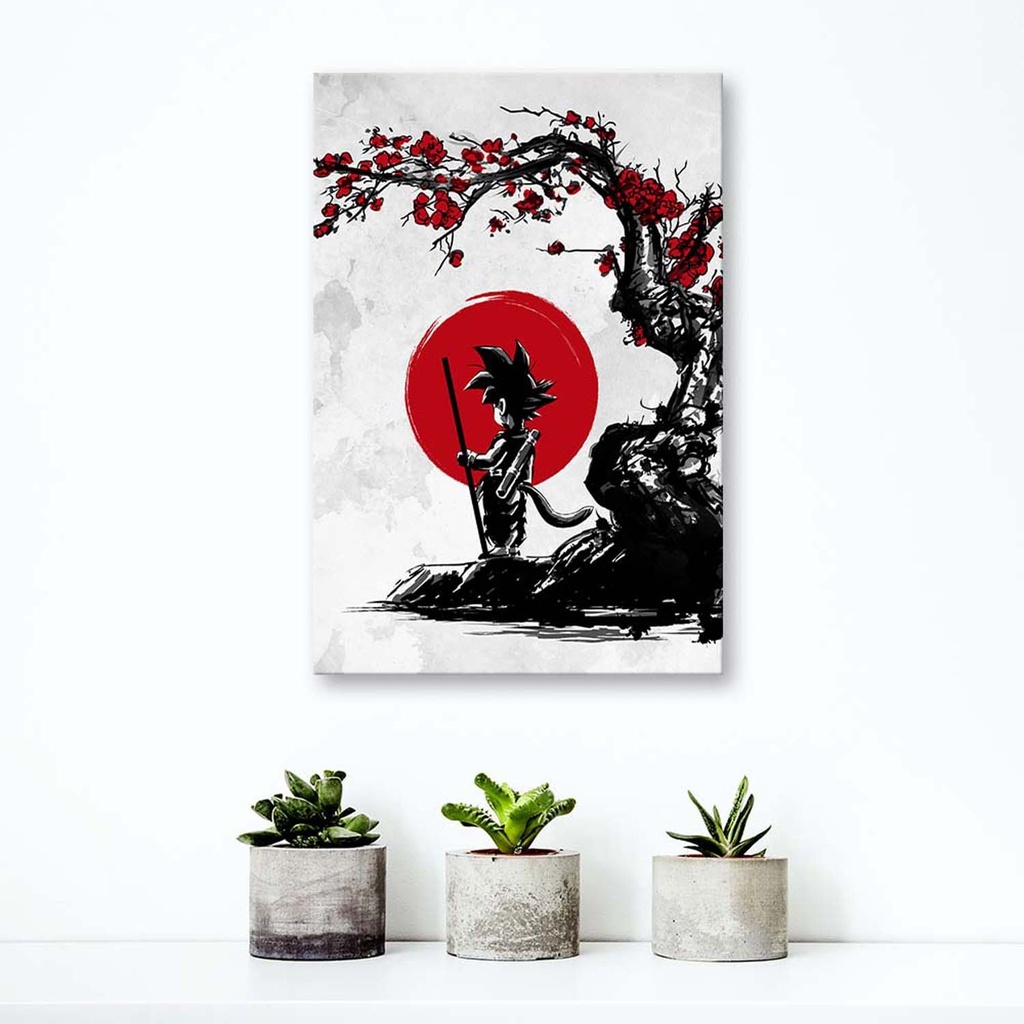 Cadre imprimé sur toile avec image de goku et lune rouge fabriqué en bois et mdf feeby-01