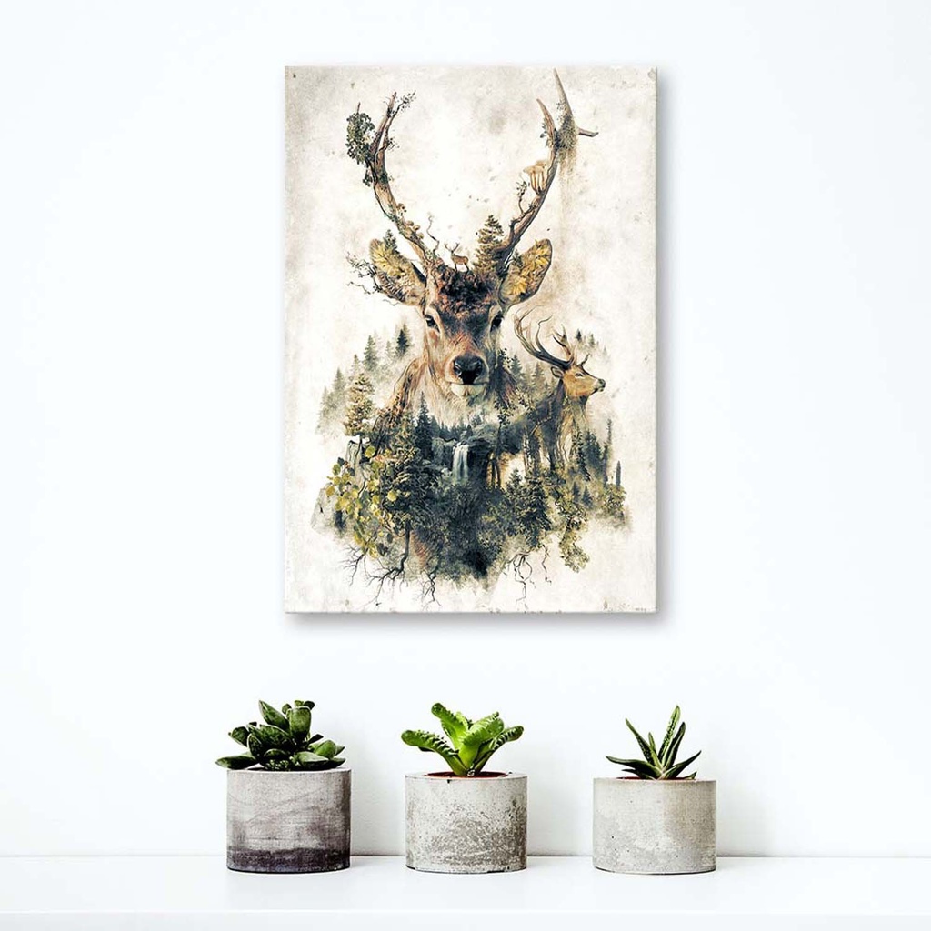 Cadre imprimé sur toile avec image artistique de cerf fabriqué en bois et mdf feeby-01