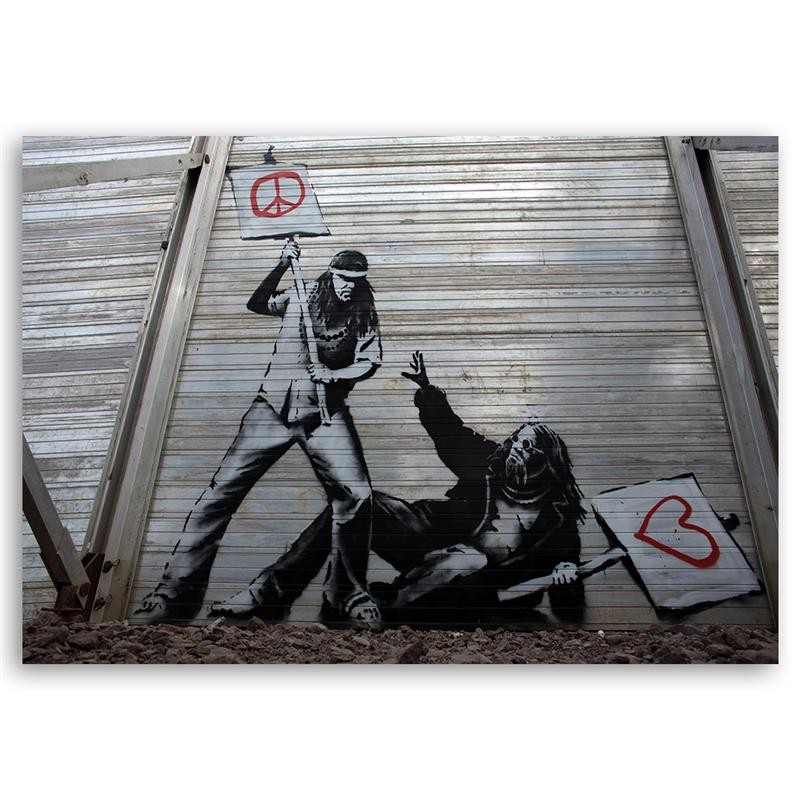 Cadre imprimé sur toile avec image de lutte pour la paix avec amour mural banksy fabriqué en mdf et toile feeby-02