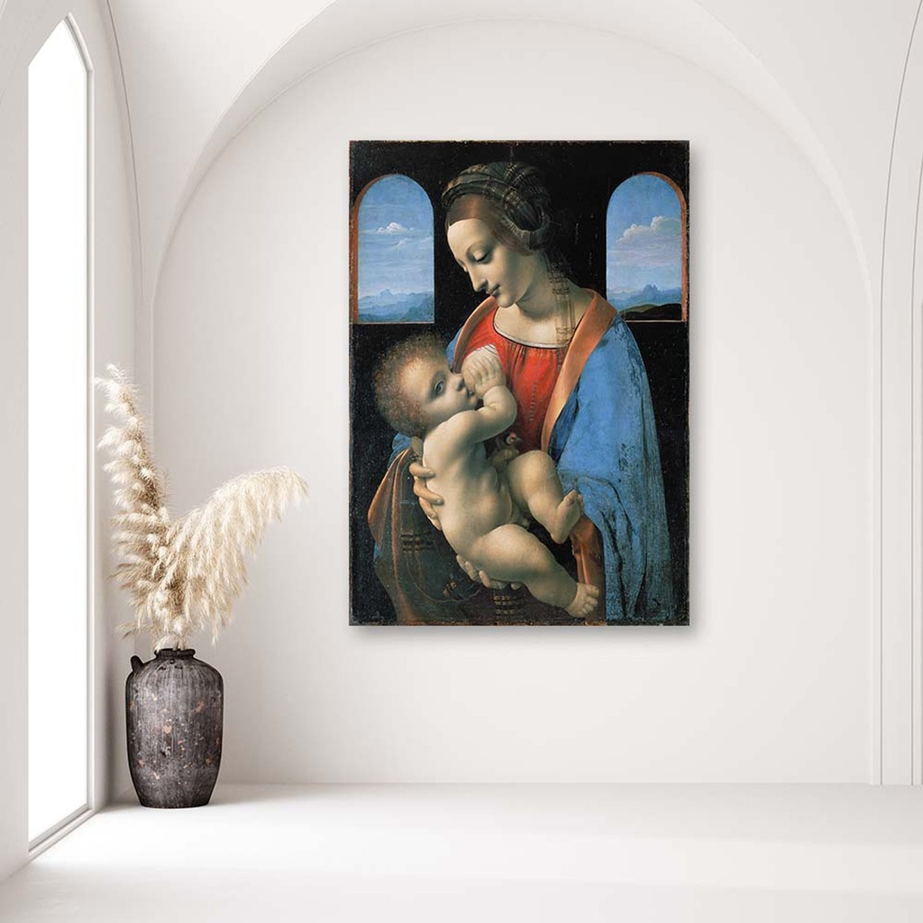 Cadre imprimé sur toile avec reproduction de la madone litta de léonard de vinci fabriqué en mdf feeby-01