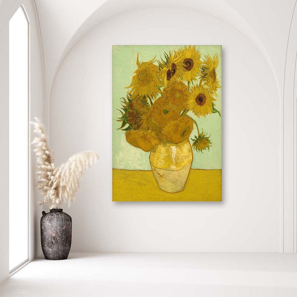 Cadre décoratif en mdf et toile avec reproduction de l'œuvre les tournesols de van gogh feeby-01