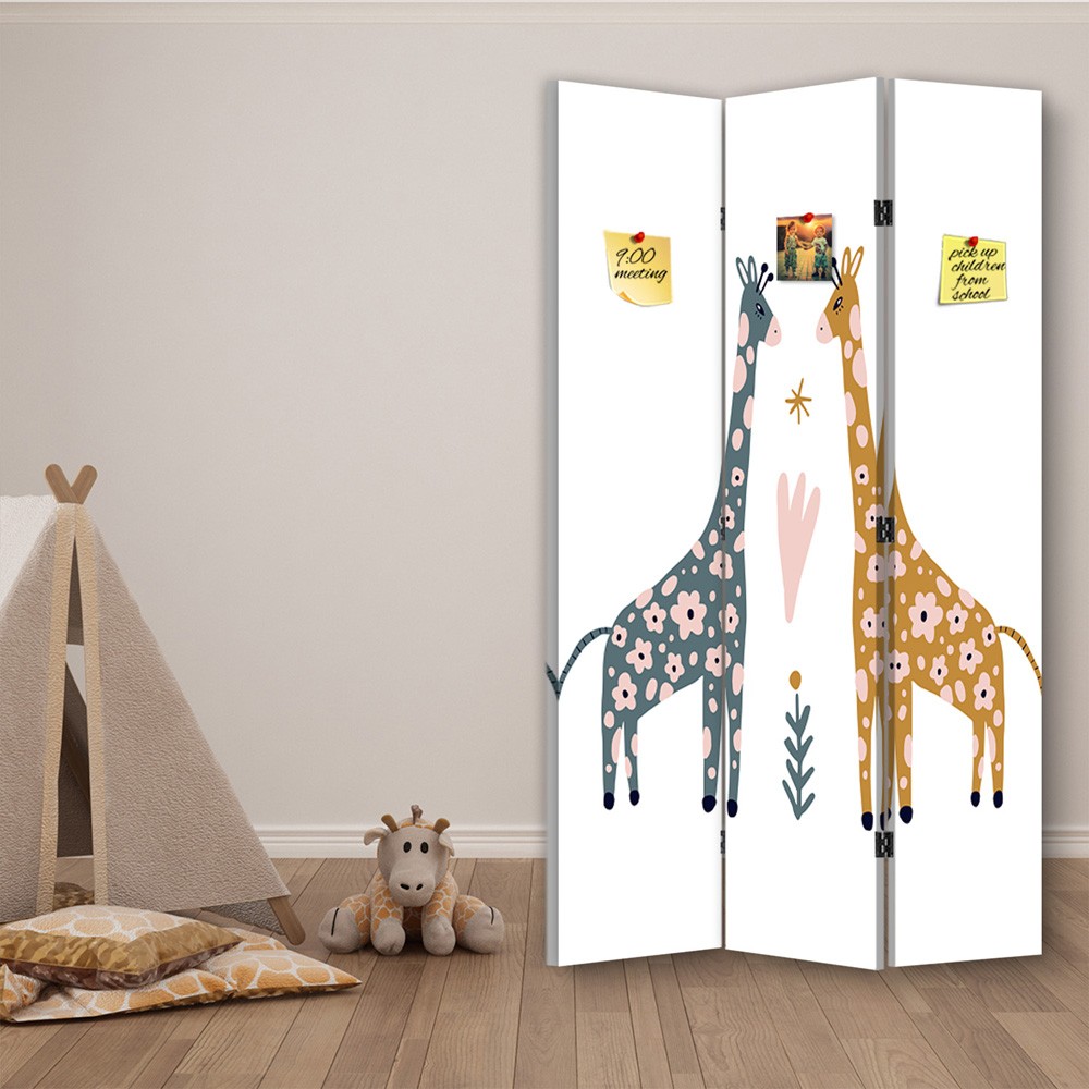 Paravent avec image de girafes de couleurs fabriqué en mdf et toile feeby-01