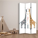 Paravent à deux faces 110 cm fabriqué en mdf et toile avec image de girafe de couleurs feeby-01