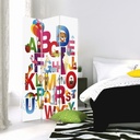 Paravent séparateur d'espaces pour enfants double face en toile avec cadre en mdf motif alphabet feeby-01