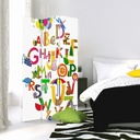 Paravent séparateur d'espaces pour enfants double face pivotant en toile avec cadre en mdf motif alphabet blanc feeby-01