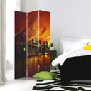 Paravent séparateur d'espaces double face pivotant en toile et mdf motif pont de brooklyn et manhattan au coucher du soleil feeb-01