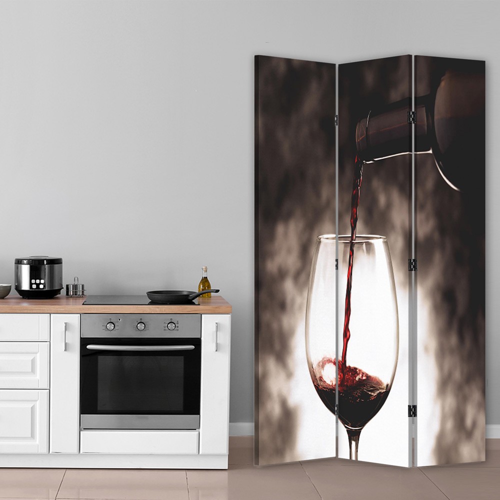 Paravent avec image d'un verre de vin fabriqué en mdf et toile feeby-01