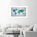 Poster mural en papier premium avec image de mappemonde couleur bleu et vert feeby-01