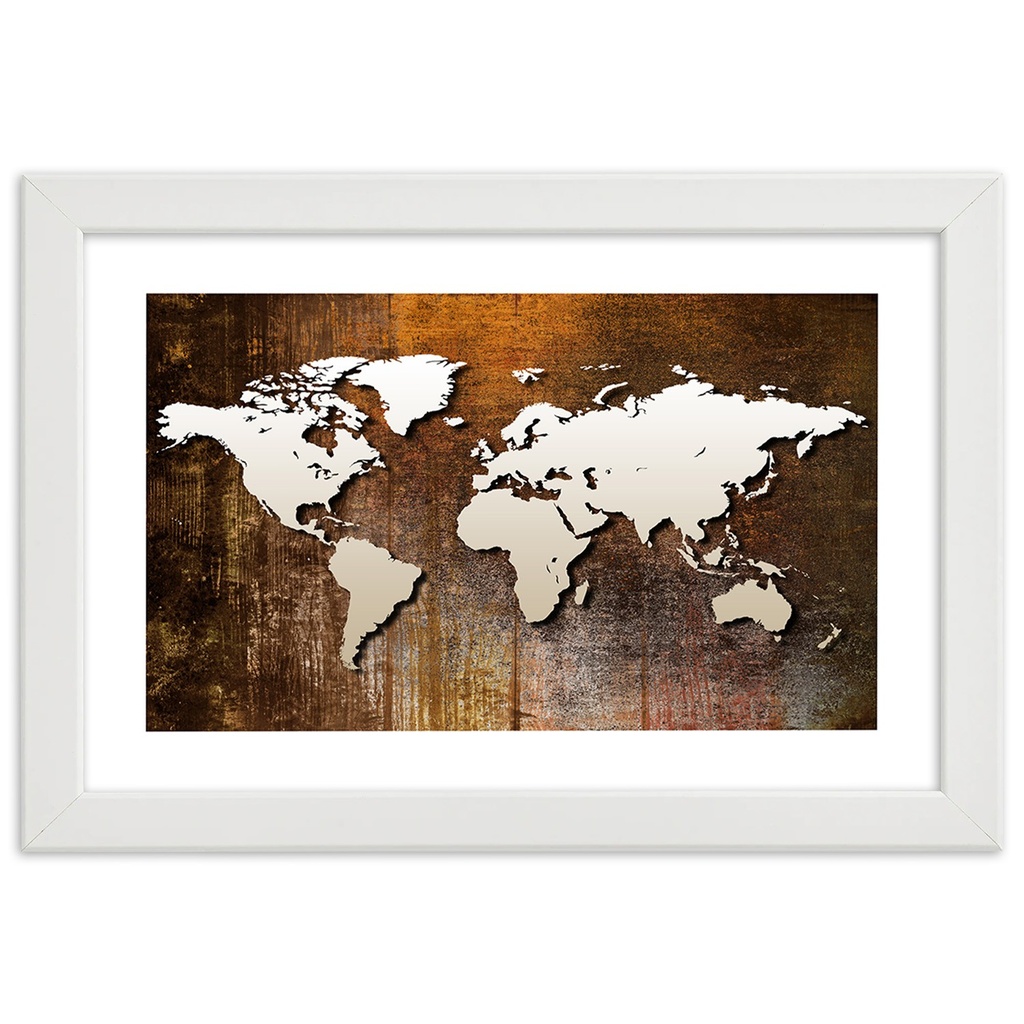 Cadre imprimé sur papier satiné avec cadre en bois carte du monde sur bois feeby-02