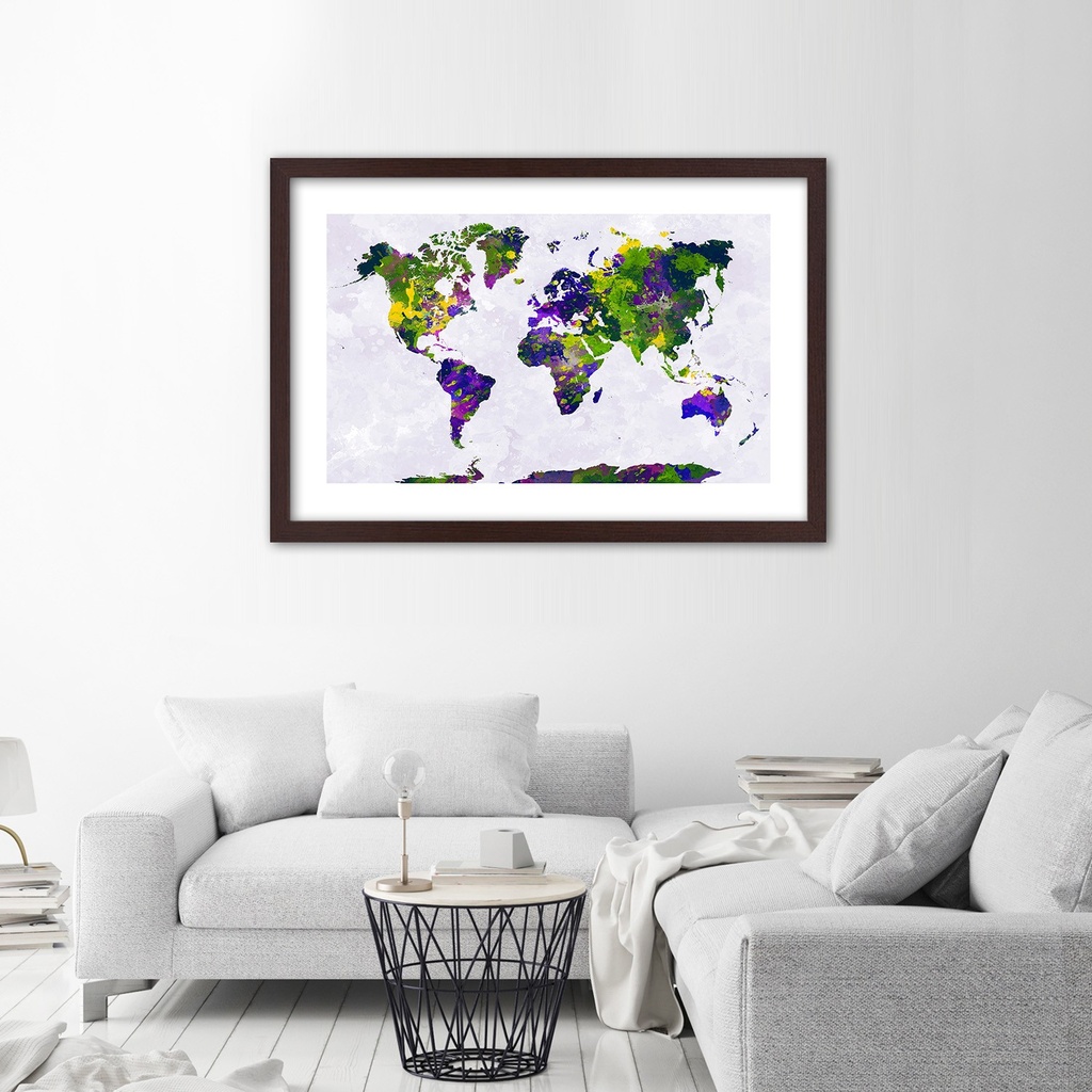 Cadre avec illustration d'une carte du monde imprimée sur papier satiné en mdf feeby-01