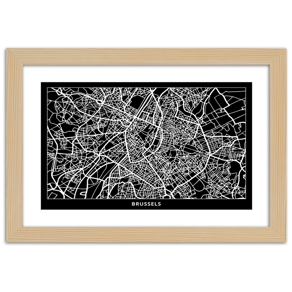 Cadre avec carte de bruxelles fabriqué en hdf de couleur noir et blanc feeby-02