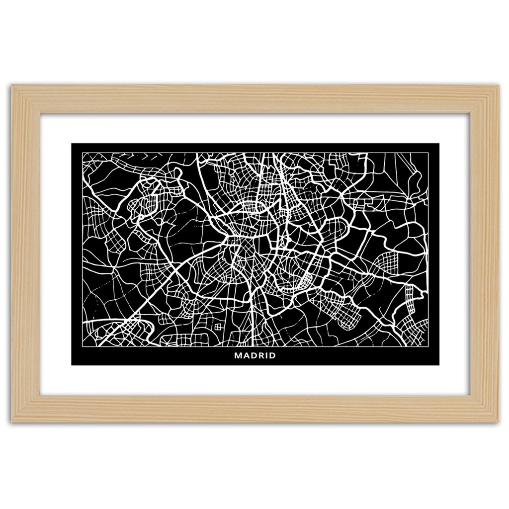 Cadre avec carte de madrid fabriqué en hdf de couleur noir et blanc feeby-02