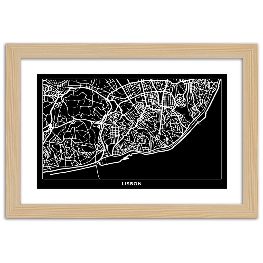 Cadre avec carte de lisbonne fabriqué en hdf de couleur noir et blanc feeby-02