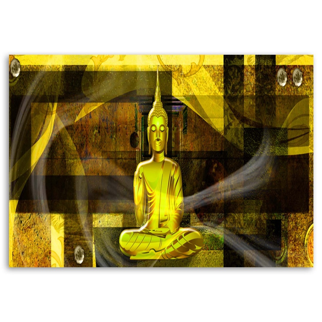 Cadre imprimé sur toile avec image de bouddha sur fond géométrique fabriqué en mdf feeby-02