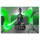 Cadre imprimé sur toile avec image de bouddha sur fond abstrait vert fabriqué en mdf feeby-02