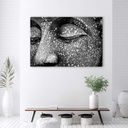 Cadre imprimé sur toile avec image des yeux de bouddha couleur blanc et noir fabriqué en mdf feeby-01