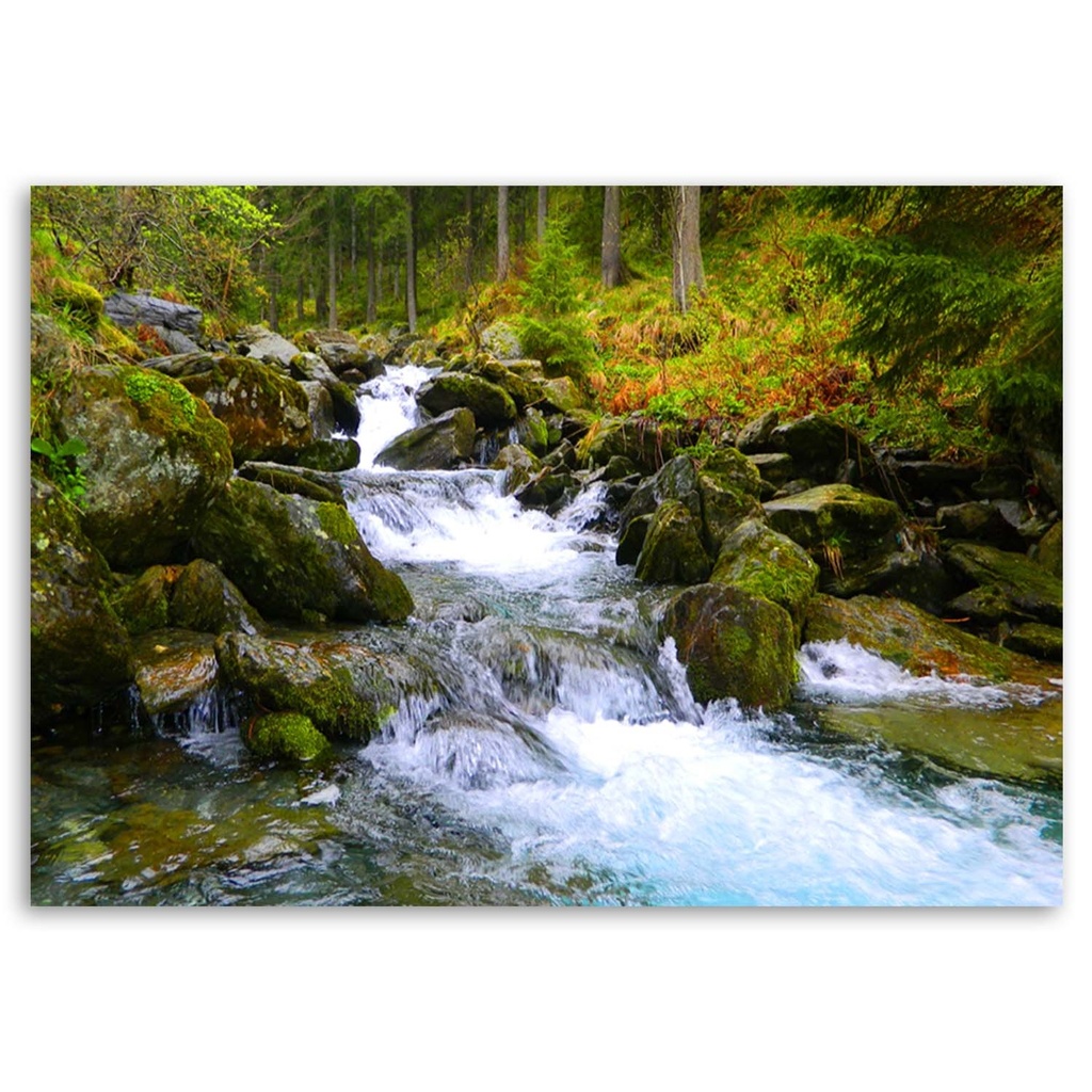 Cadre décoratif avec image de rivière de montagne imprimée sur papier avec encadrement en mdf vert feeby-02