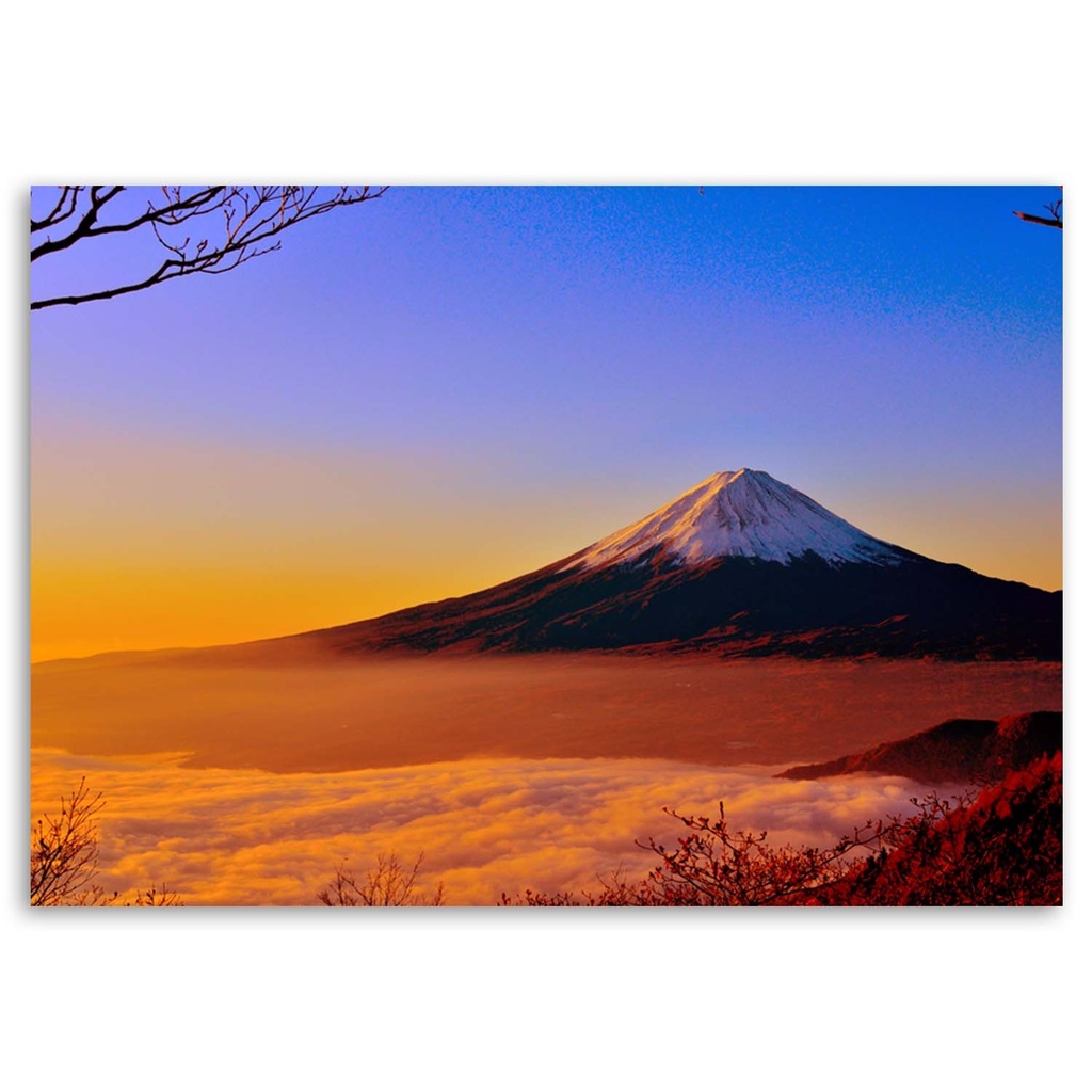 Cadre décoratif en hdf avec image du mont fuji imprimée sur papier satiné bleu feeby-02