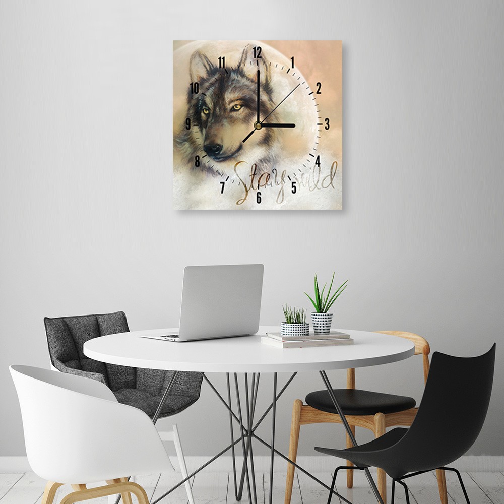 Horloge murale décor animal en panneau de fibres de bois classique avec une finition de couleur beige feeby-01