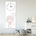 Horloge murale en panneau de fibres de bois classique avec une finition de couleur rose et blanc feeby-01