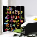 Paravent séparateur d'espaces pour enfants en toile avec cadre en mdf motif alphabet feeby-01