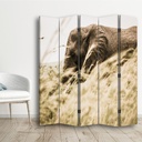 Paravent séparateur d'espaces avec image d'éléphant imprimée sur toile finition beige et cadre en mdf feeby-01