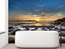 Papier peint rectangulaire avec image de coucher du soleil sur la mer imprimée sur toile avec finition bleue feeby-01