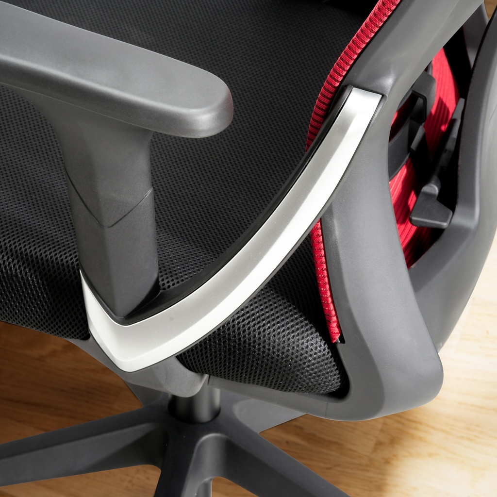 Chaise de bureau housse en maille rouge/noir, jusqu'à 120 kg, réglable en hauteur avec support lombaire, ergonomique avec accoudoirs et fonction bascule_05