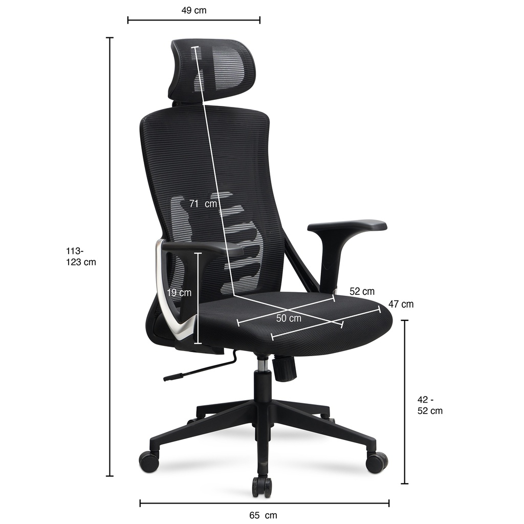 Chaise de bureau housse en maille noire, jusqu'à 120 kg avec appui-tête, réglable en hauteur avec support lombaire, ergonomique avec fonction bascule_03