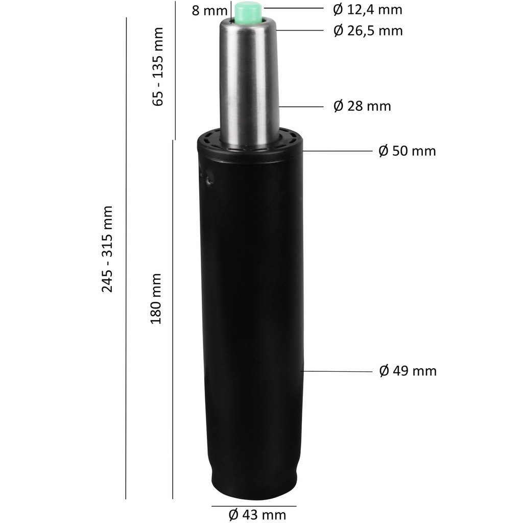 Vérin à gaz métal noir jusqu'à 180 kg 245 - 315 mm_02