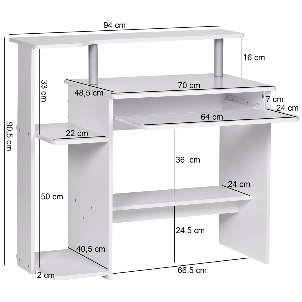 Table d'ordinateur blanche 94 x 90,5 x 48,5 cm table d'ordinateur portable moderne avec tiroir pour clavier_03