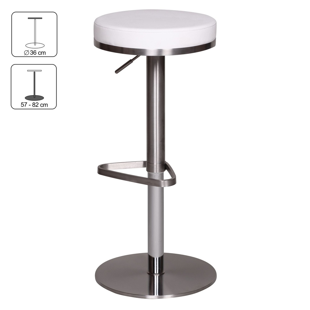 Tabouret de bar blanc en acier inoxydable réglable en hauteur hauteur d'assise 57 - 82 cm_02