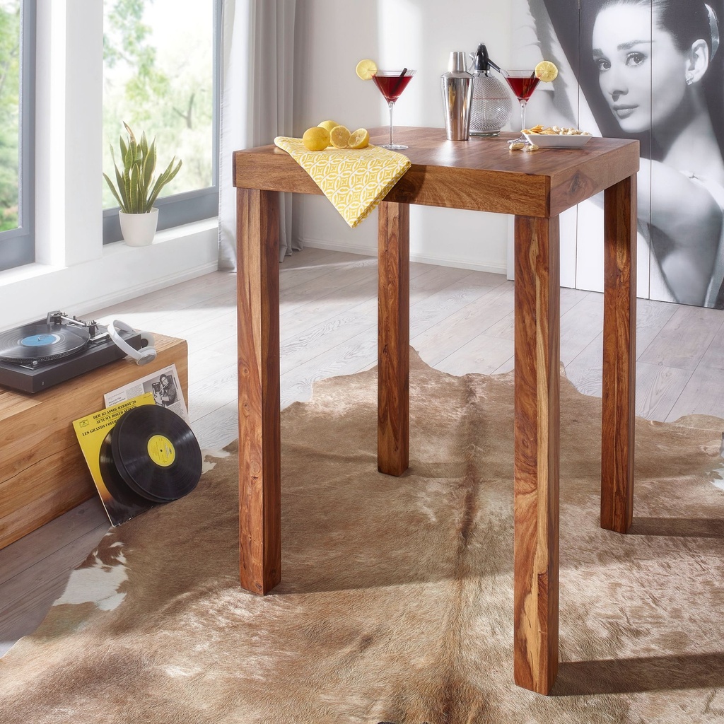 Table de bar MUMBAI en bois de Sesham massif 80 x 80 x 110 cm, carrée marron foncé_01