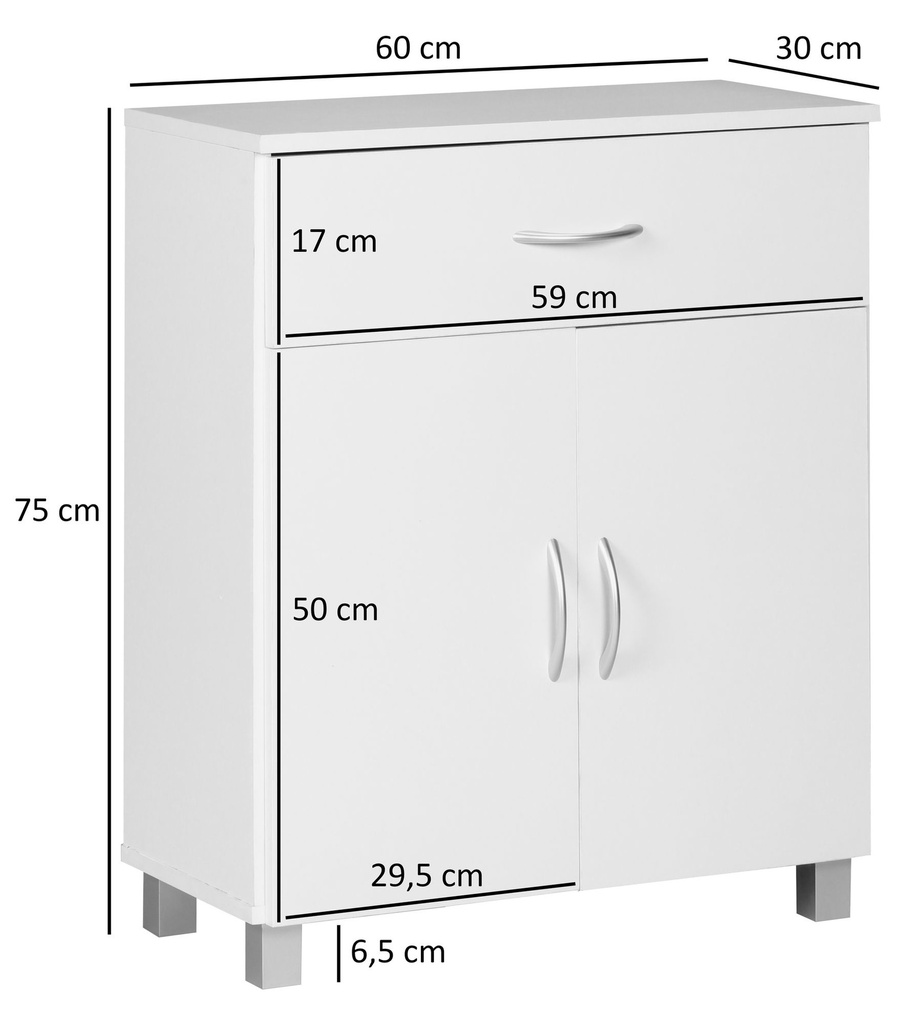 Buffet blanc 60x75x30cm avec tiroir et portes_02