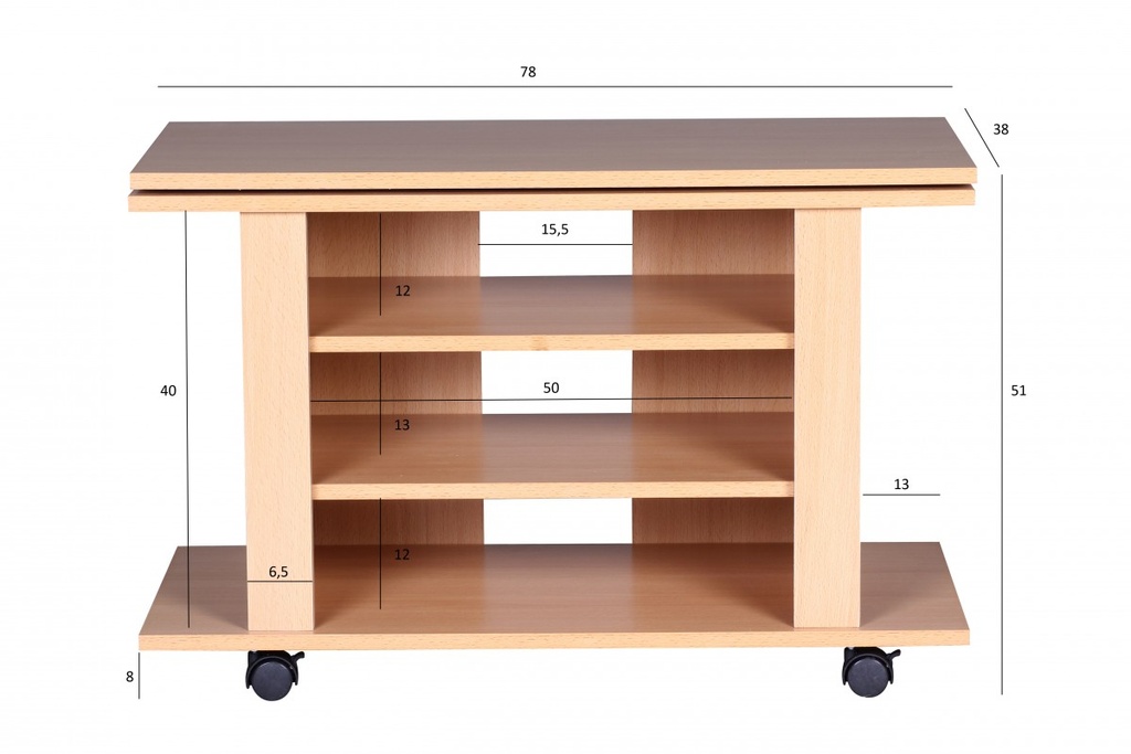 TV HiFi banc LUCA table TV en hêtre rotative et enroulable 75 x 38 x 51 cm_05