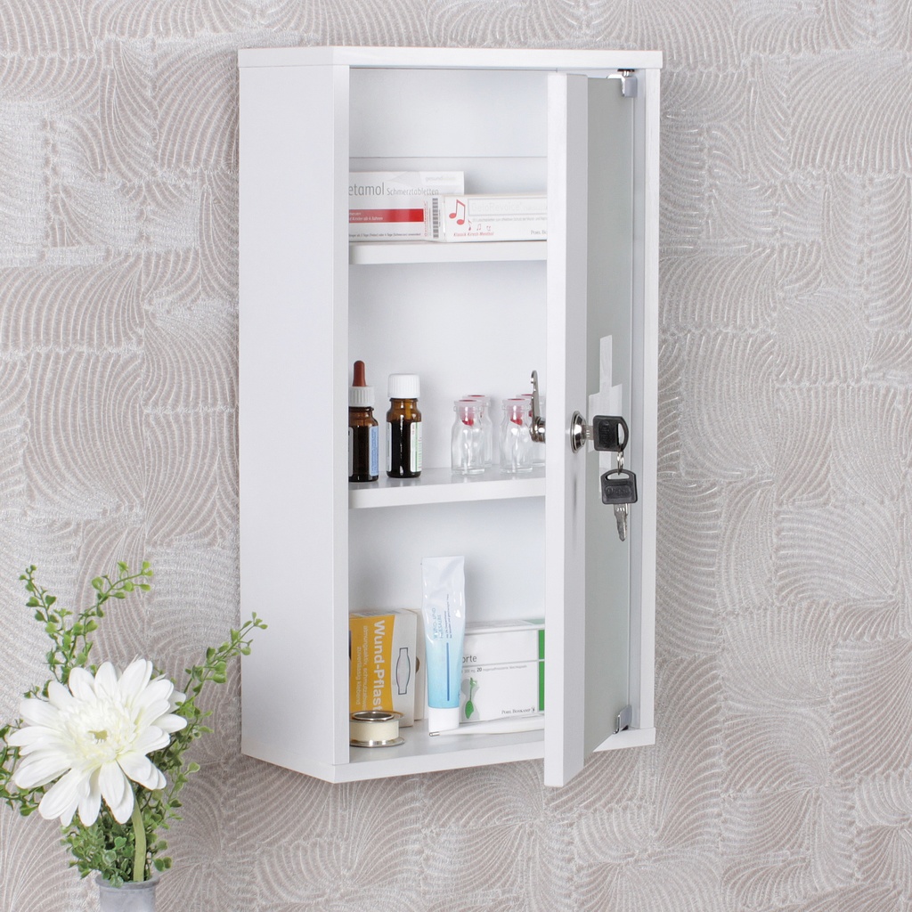 Armoire à pharmacie ELLA bois blanc 26 x 48 x 12 cm verrouillable avec 3 compartiments_01