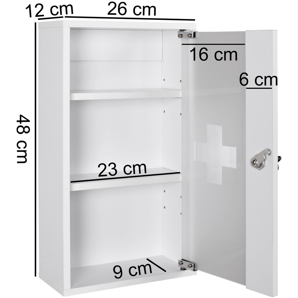 Armoire à pharmacie ELLA bois blanc 26 x 48 x 12 cm verrouillable avec 3 compartiments_03