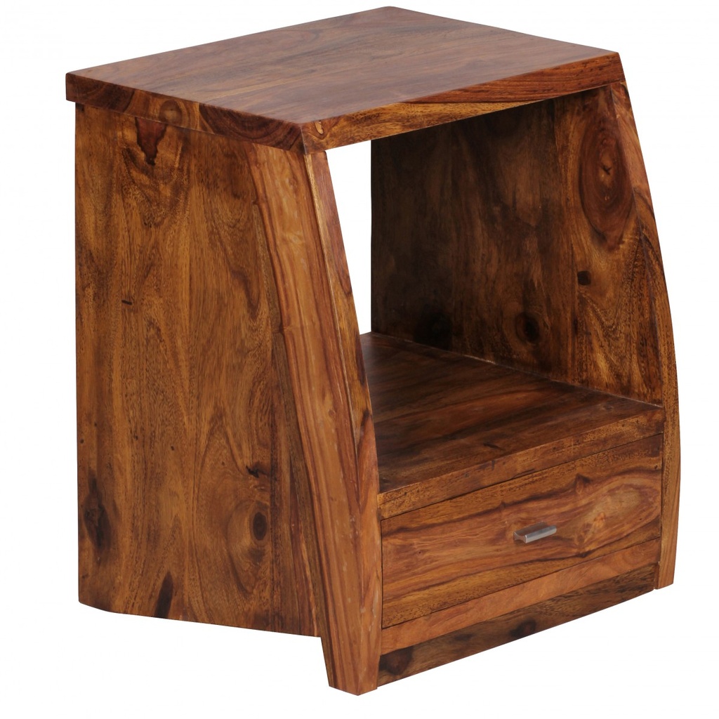 Table de chevet MUMBAI bois de Sesham massif 53 cm 1 étagère à tiroirs, style maison de campagne bois véritable_06