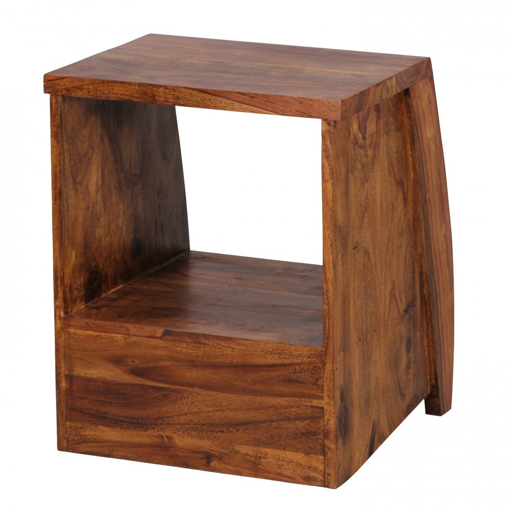 Table de chevet MUMBAI bois de Sesham massif 53 cm 1 étagère à tiroirs, style maison de campagne bois véritable_08