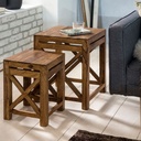 Set de 2 tables d'appoint PALI en bois de Sesham massif, design style maison de campagne marron foncé_01