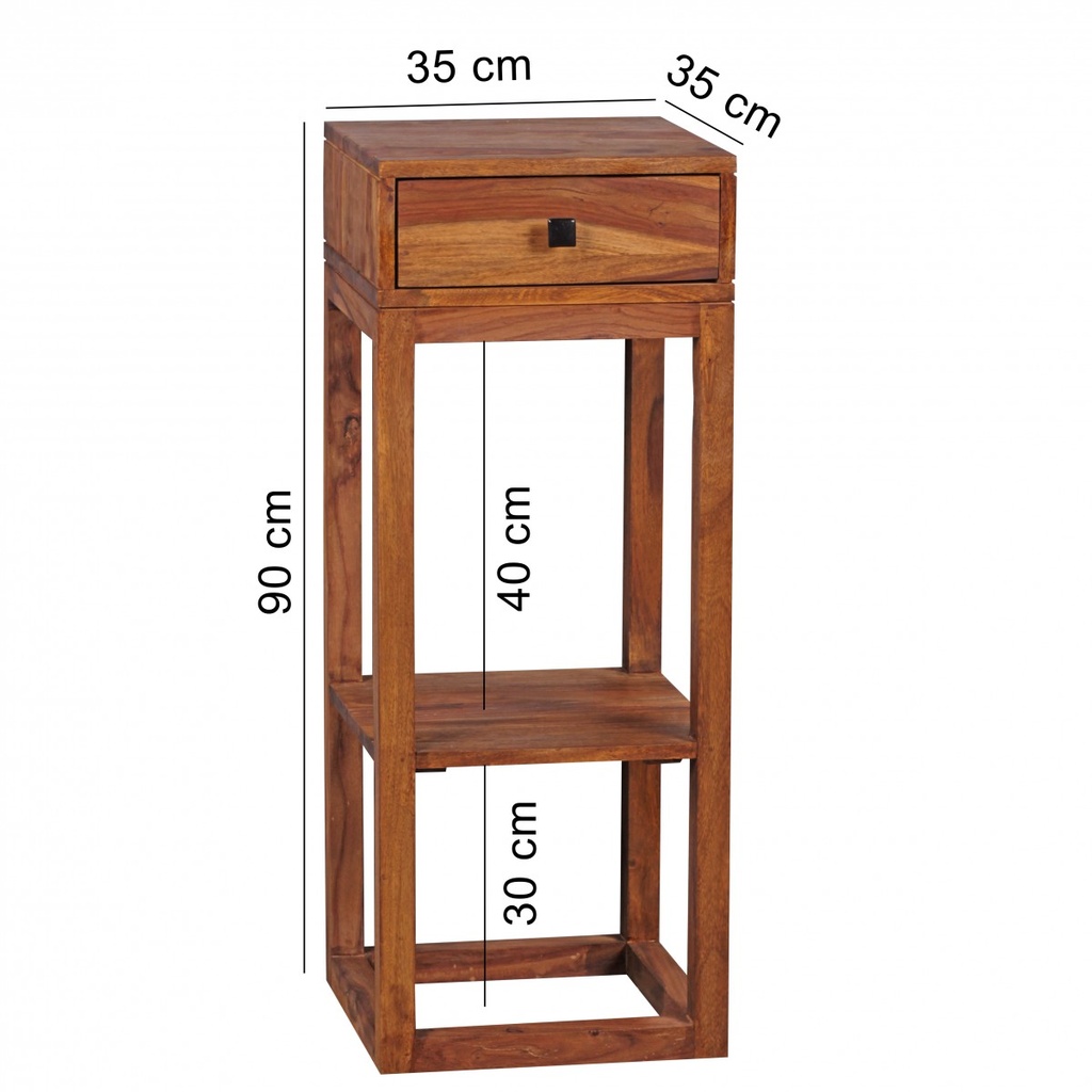 Table d'appoint MUMBAI en bois de Sesham massif avec tiroir 35 x 35 x 90 cm_03