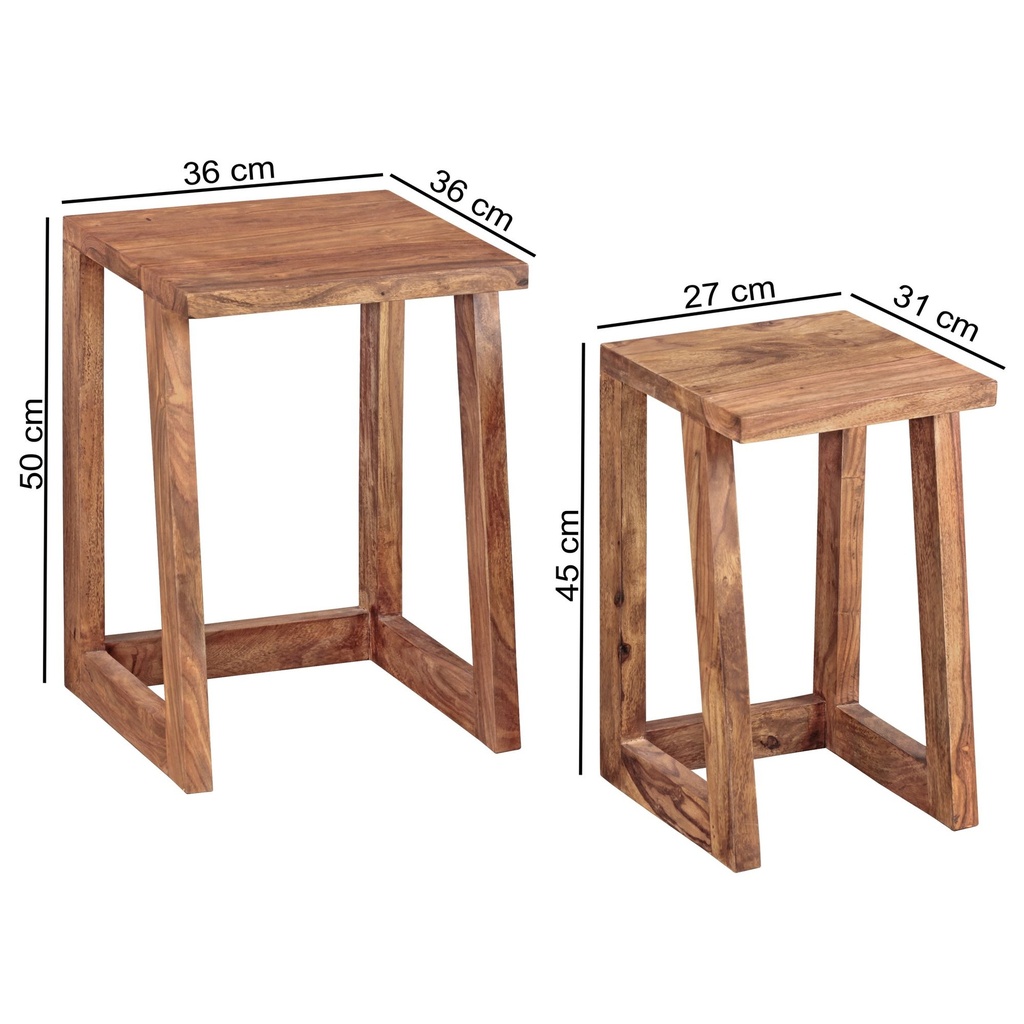 Lot de 2 MUMBAI design en bois massif de Sesham, carré, style maison de campagne_03