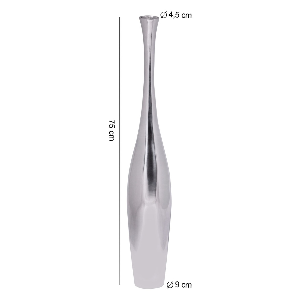 Vase décoratif grande BOTTLE S aluminium moderne avec 1 ouverture en argent, grand vase à fleurs en aluminium fait main, grand vase décoratif pour fleurs_02