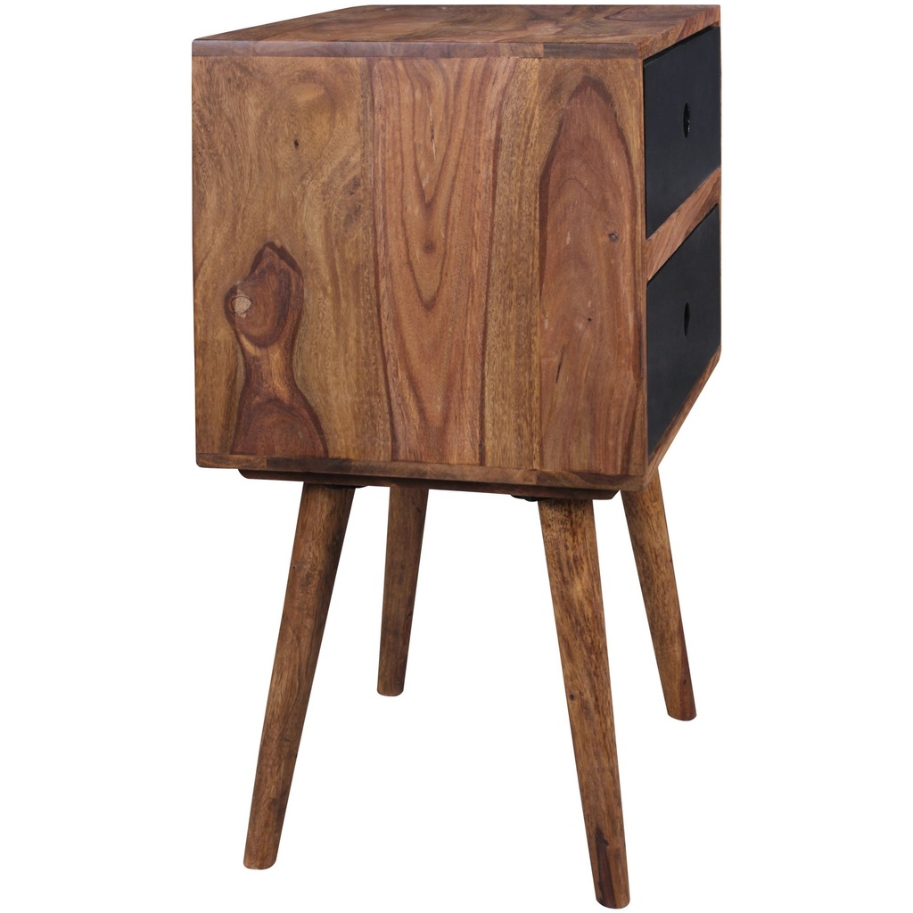 Console de nuit rétro REPA / table de chevet en bois de sheesham avec 2 tiroirs marron foncé / noir_07