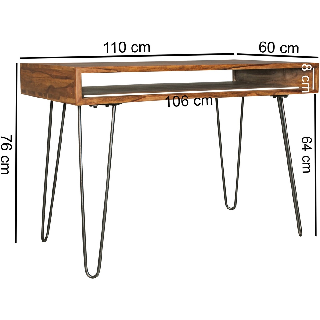 Bureau BAGLI marron 110 x 60 x 76 cm table d'ordinateur portable en bois massif Sheesham naturel_04