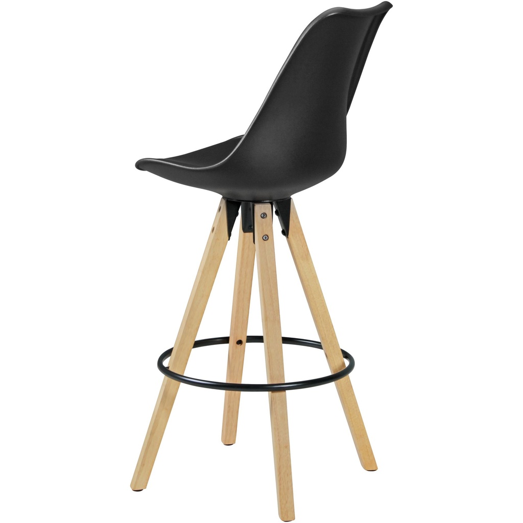 Lot de 2 Tabourets de Bar Lima Noir Design Rétro Simili Cuir Bois avec Dossier_05